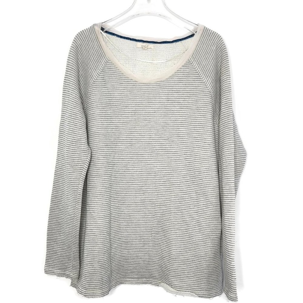 Mystree Striped Top Large Fleece Light Sweatshirt Teal Zip Accent Long Sleeve